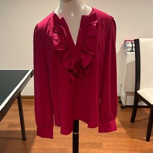 J. Crew Fuchsia Ruffle Front Blouse